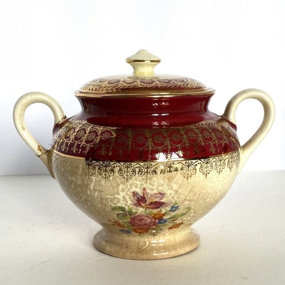 Steubenville Creamer Sugar No1259 Vintage 22-Karat Gold 1930s Floral Design US - Picture 9 of 16